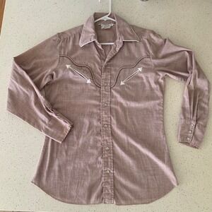 Vintage California Ranchwear Western Pearl Snap Shirt Mauve Arrow Smile Pocket L